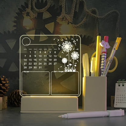 Tablero de Memo de Calendario Acrílico con Luz Nocturna LED