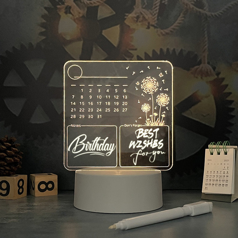 Tablero de Memo de Calendario Acrílico con Luz Nocturna LED