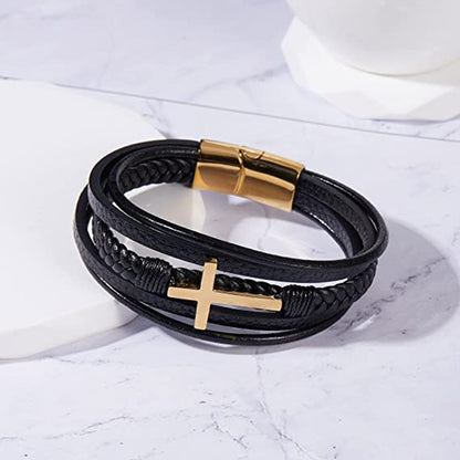 Pulsera de Cuero Trenzado Multicapa Hecha a Mano para Hombres