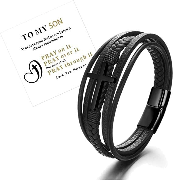 Pulsera de Cuero Trenzado Multicapa Hecha a Mano para Hombres