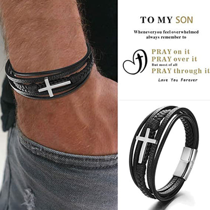 Pulsera de Cuero Trenzado Multicapa Hecha a Mano para Hombres