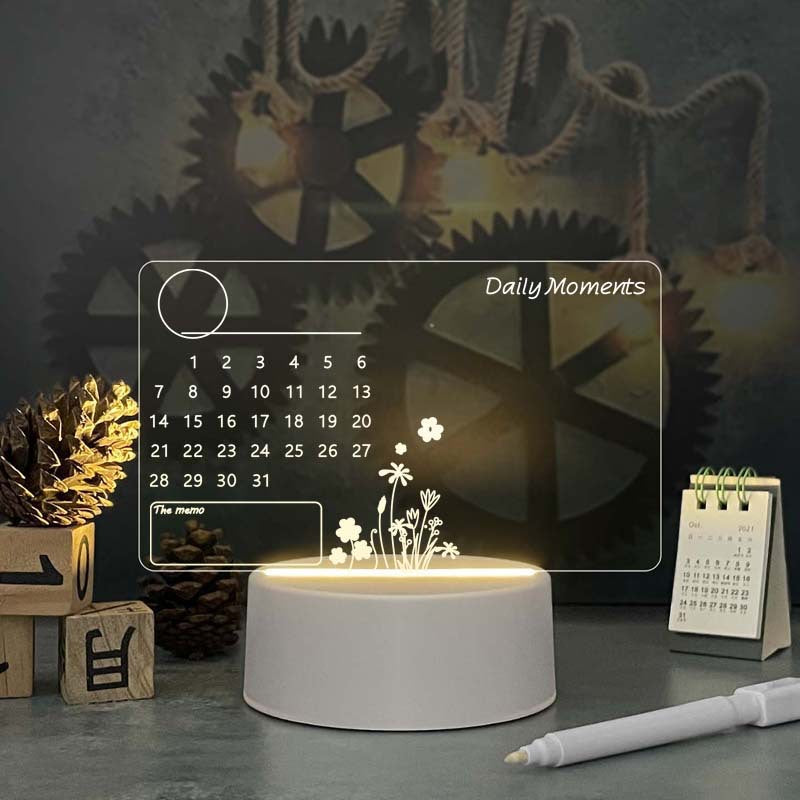 Tablero de Memo de Calendario Acrílico con Luz Nocturna LED